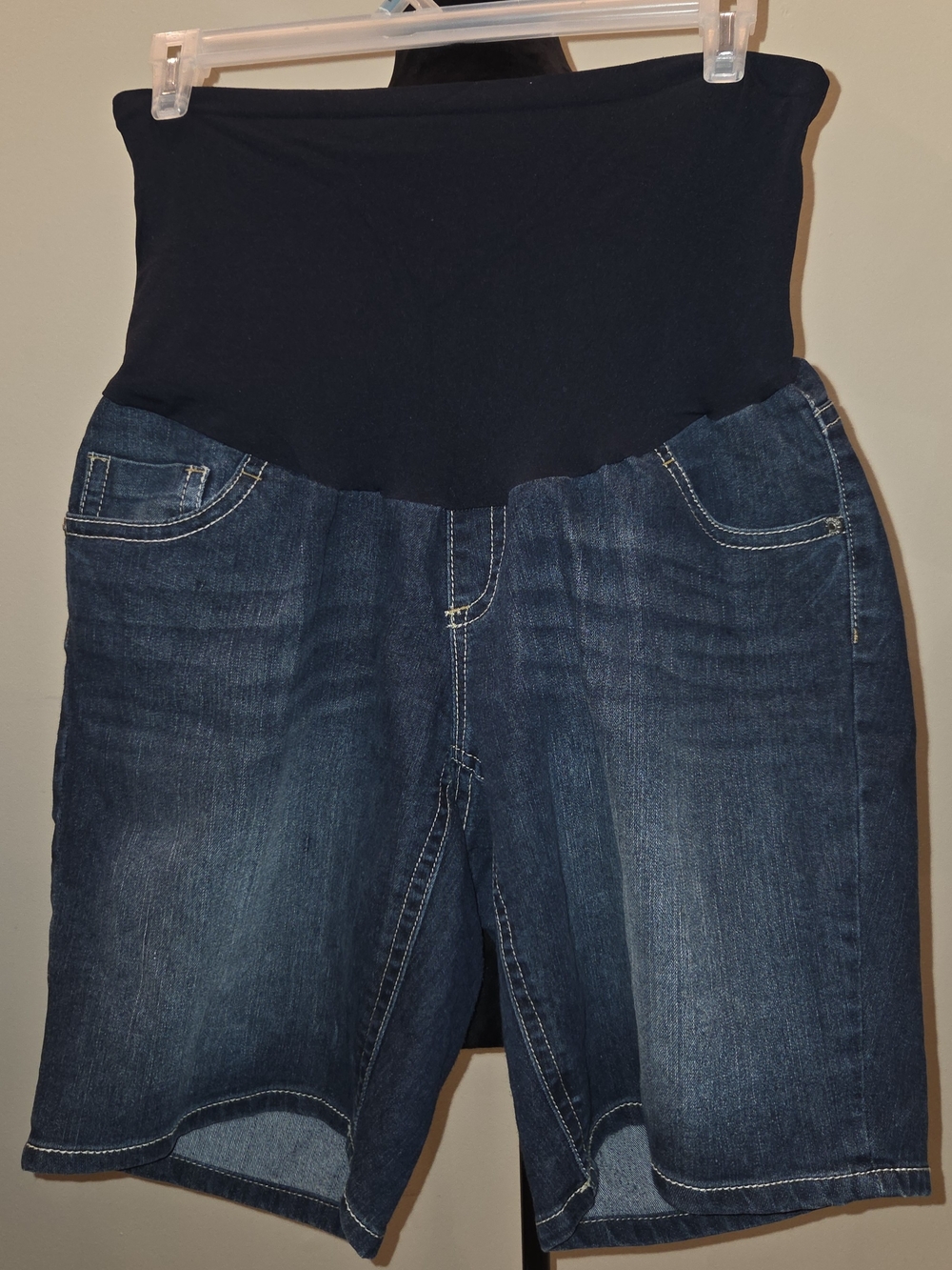 Indigo Blue women's Dark Blue Denim Relaxed Shorts with Navy Panel